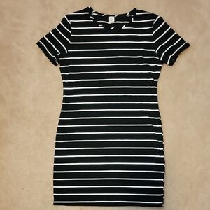 Amazon Black and White Striped Mini Dress